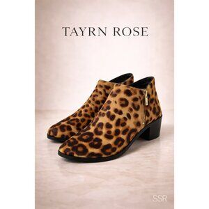 Taryn Rose Sabrina Leopard Calf Hair Ankle Booties Size 8.5 NWOB